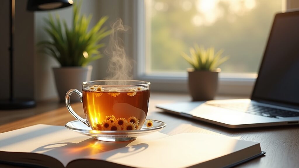 Herbal tea at workspace
