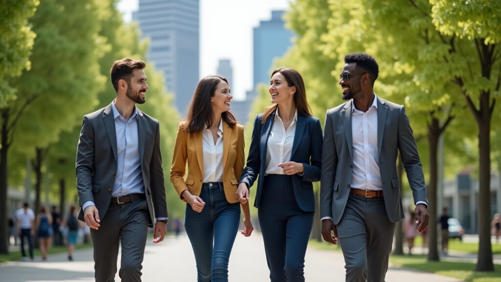 Walking meeting outdoors