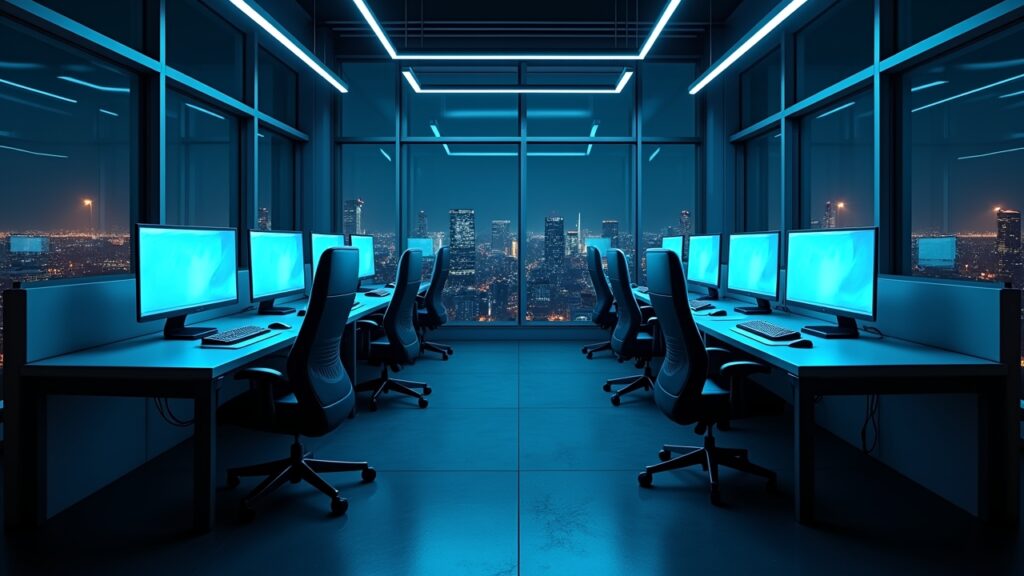 Empty tech office at night
