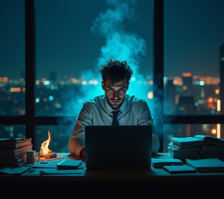 Entrepreneur working late alone