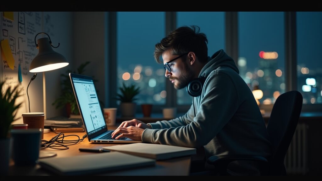 Startup founder at messy desk