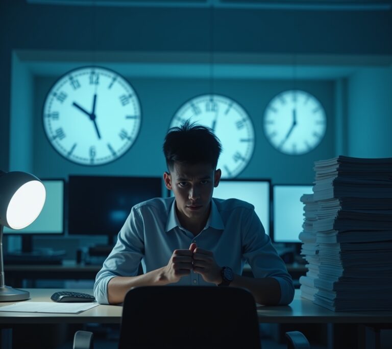 Person looking worried at desk