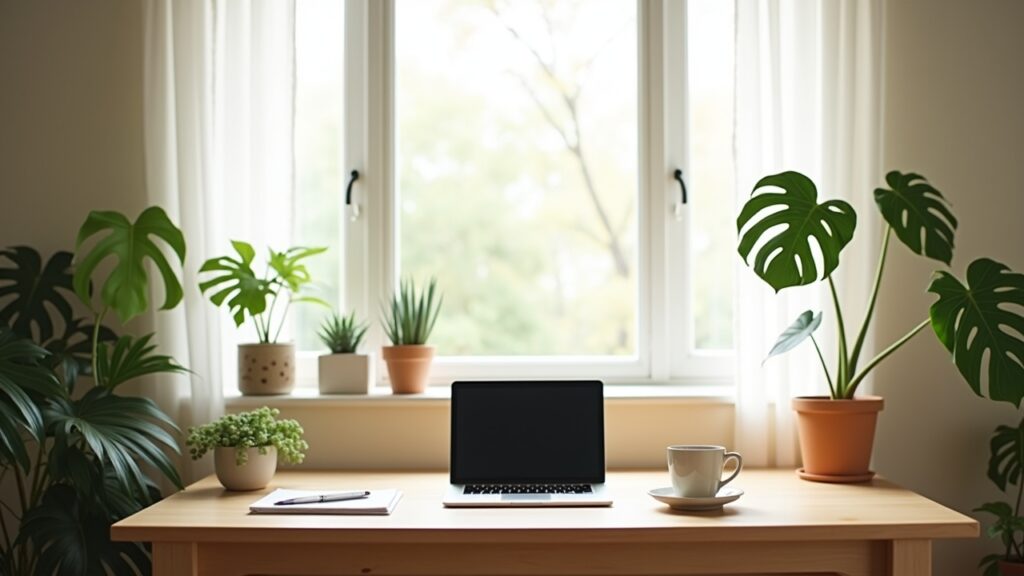 Calm workspace with plants