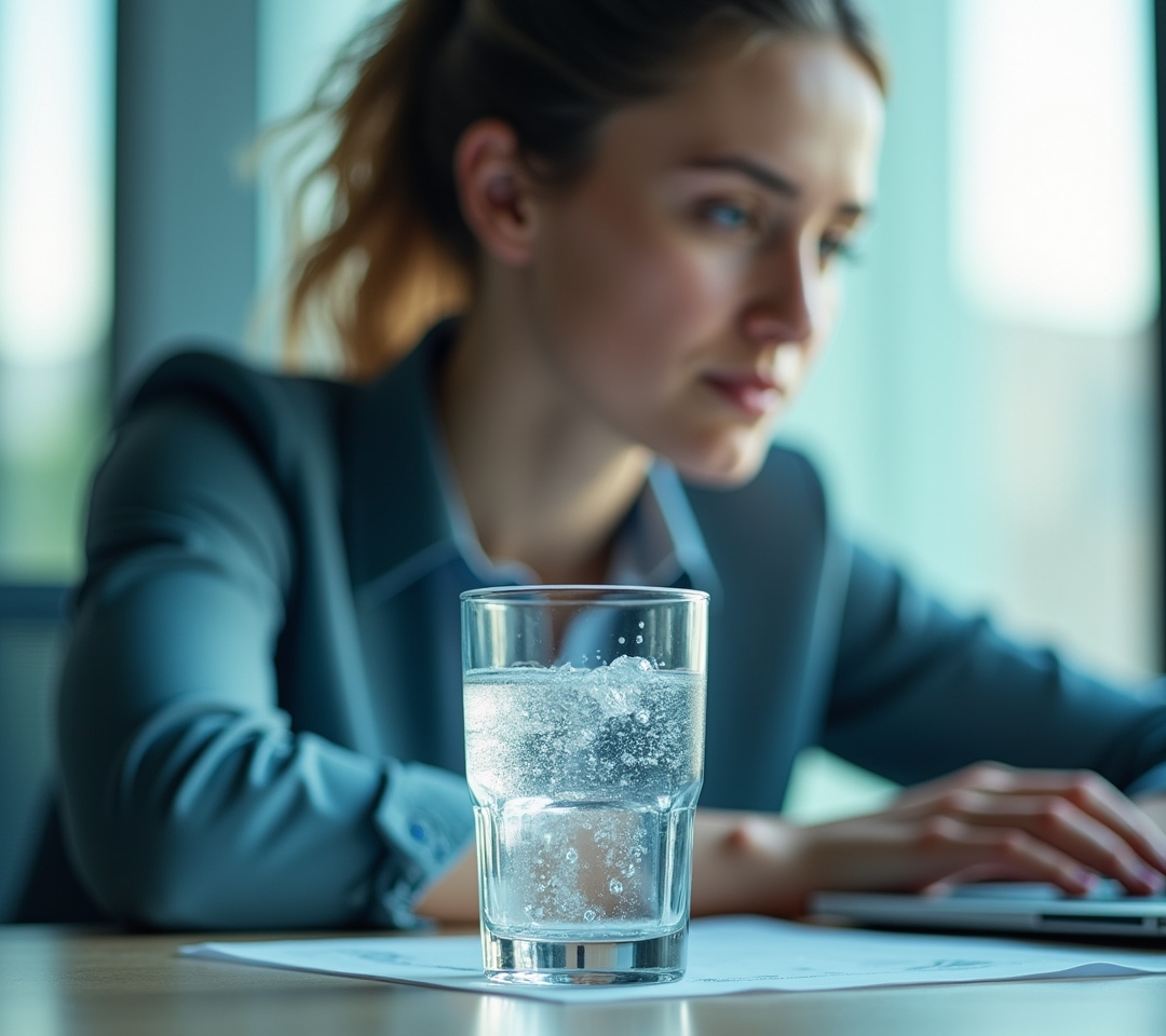 Water bottle on professional desk