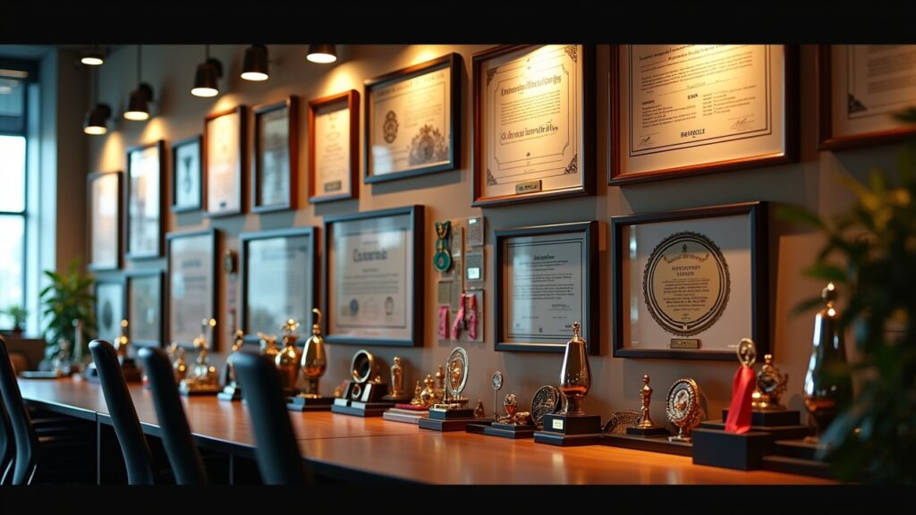 Achievement wall with awards