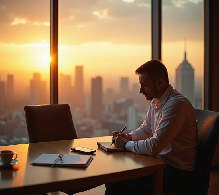 Open journal with pen on desk