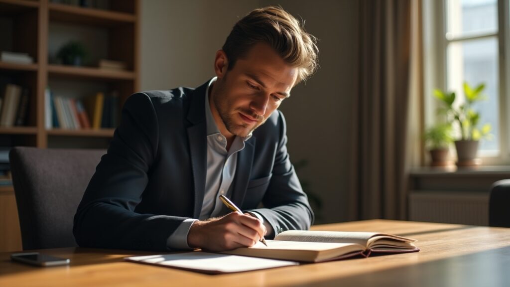 Executive writing in quiet space