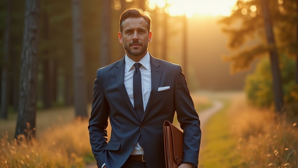 Executive walking outdoors in nature