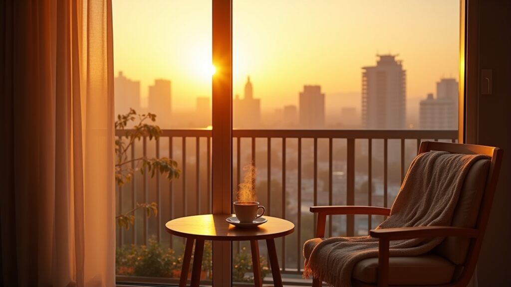 Sunrise coffee on balcony