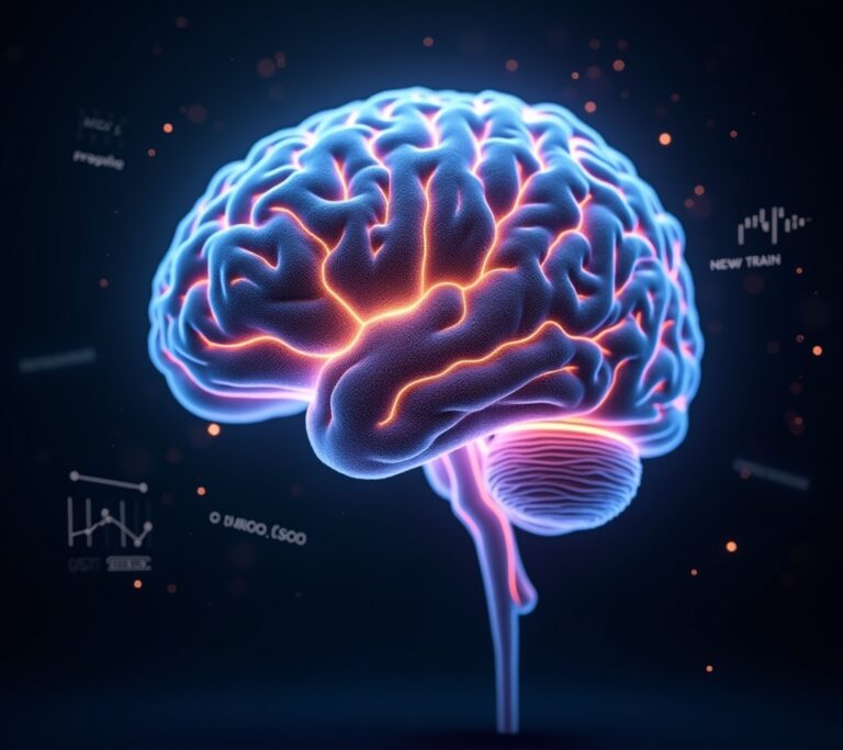 Brain illustration with neural pathways
