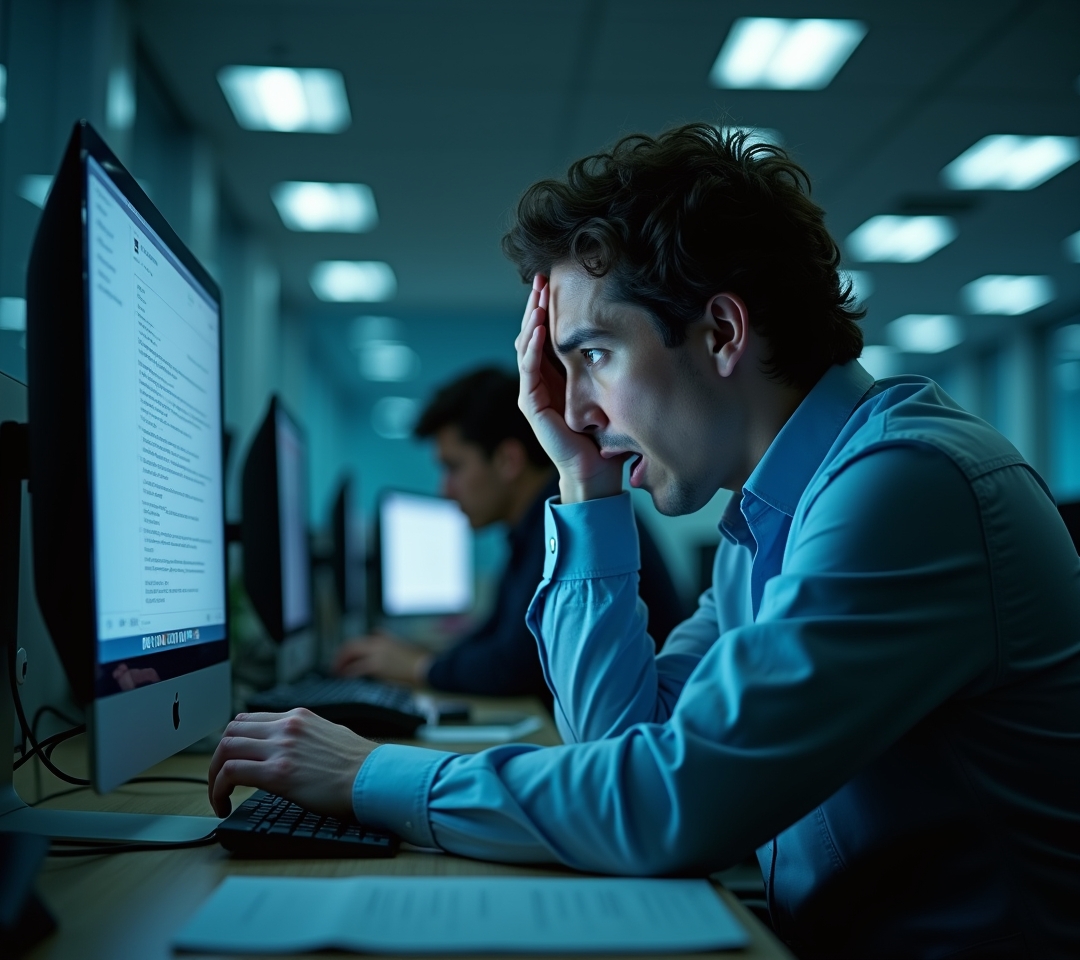 Person gripping desk feeling panicked