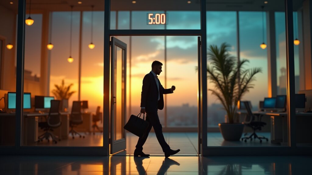 Person leaving office exactly at five