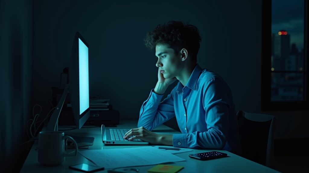 Person staring at laptop overwhelmed