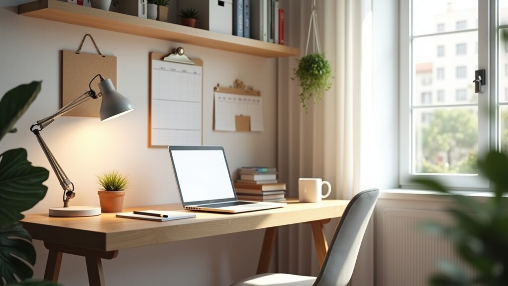 Organized dedicated workspace at home