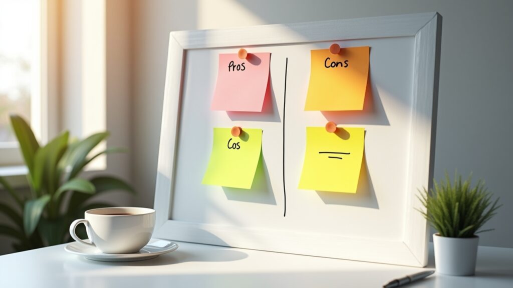 Sticky notes with pros and cons