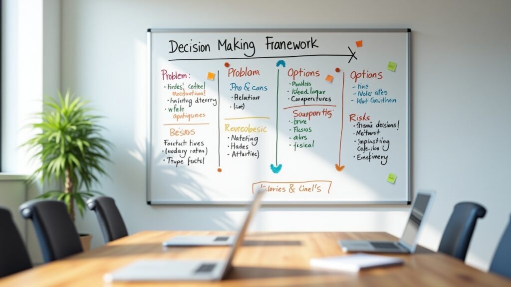 Whiteboard with decision framework